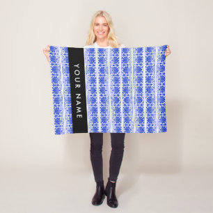 Couverture Polaire Grec Fret Arabesque Bleu, Votre Nom, Personnaliser