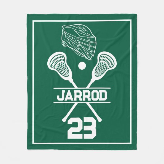 Couverture Polaire Green and White Lacrosse Player Number Sports (Devant)