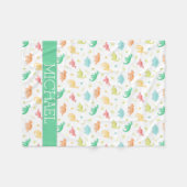Couverture Polaire Green Blue Dinosaur Motif Nom personnalisé (Devant (Horizontal))