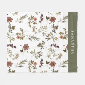 Couverture Polaire Green Burgundy Wildflower Monogram Name (Devant (Horizontal))