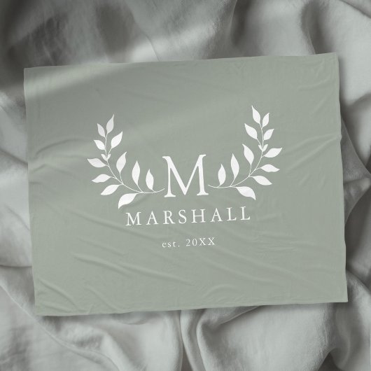 Couverture Polaire Green Elegant Moderne Floral Monogramme Nom de fam
