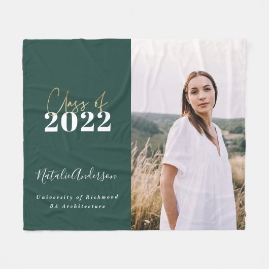Couverture Polaire green modern script grad multi photo classe de 202 (Devant (Horizontal))