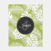 Couverture Polaire Green Palm Feuille Rainforest Motif Monogram (Devant)