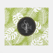 Couverture Polaire Green Palm Feuille Rainforest Motif Monogram (Devant (Horizontal))