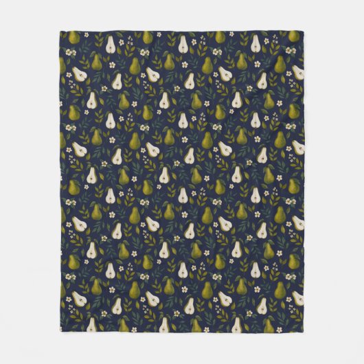 Couverture Polaire Green Pear Watercolor Pattern on Dark Blue  (Devant)