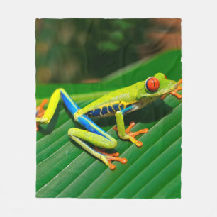 Couverture Polaire Grenouille d'arbre aux yeux rouges de vert