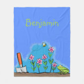 Couverture Polaire Grenouille mignonne et abeille dans le jardin dess (Devant)