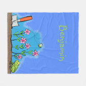 Couverture Polaire Grenouille mignonne et abeille dans le jardin dess (Devant (Horizontal))