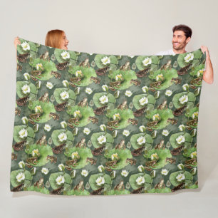 Couverture Polaire Grenouille nénuphars verts et blancs