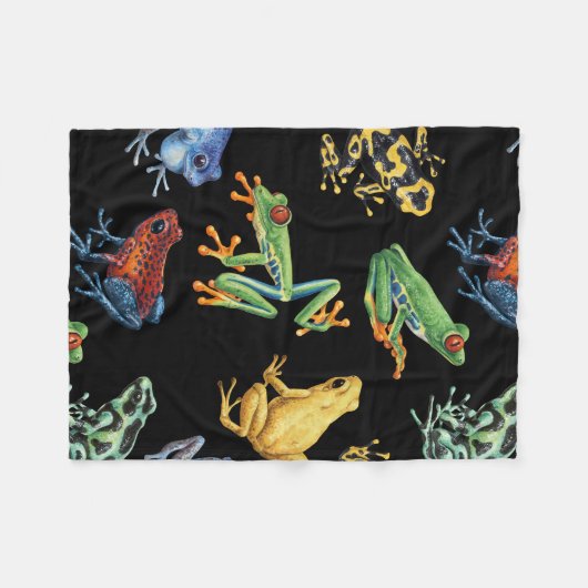 Couverture Polaire Grenouilles sur noir (Devant (Horizontal))