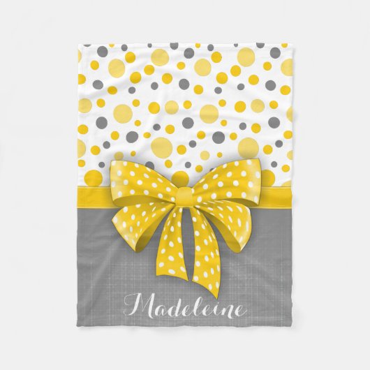 Couverture Polaire Grey and Yellow Polka Dots, Sunny Yellow Ribbon (Devant)