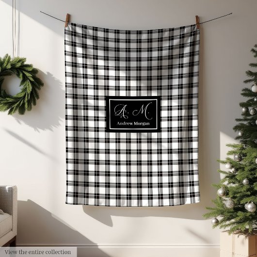 Couverture Polaire Grey Hues Rustic Black White Plaid Blanket for Him