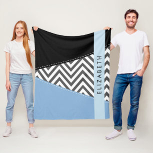 Couverture Polaire Grey Zigzag, Grey Chevron, Bleu, Votre Nom