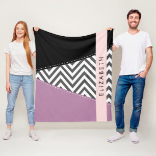 Couverture Polaire Grey Zigzag, Grey Chevron, Purple, Votre Nom