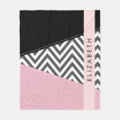 Couverture Polaire Grey Zigzag, Grey Chevron, Rose, Votre Nom (Devant)
