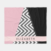 Couverture Polaire Grey Zigzag, Grey Chevron, Rose, Votre Nom (Devant (Horizontal))