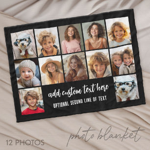 Couverture Polaire Grille de collage de 12 photos - 2 zones de texte