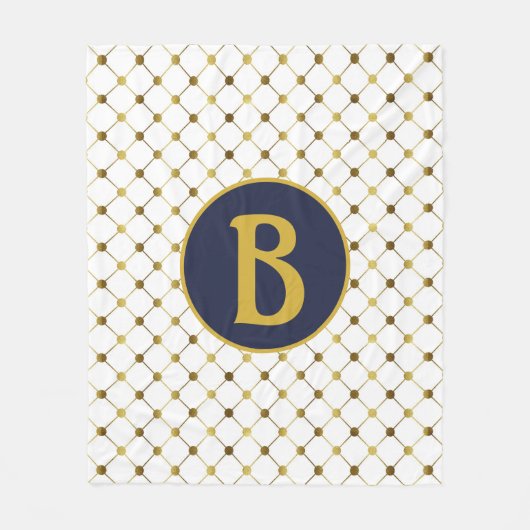 Couverture Polaire Grille de points blanc et or B (Devant)