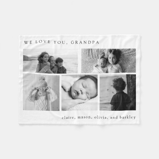 Couverture Polaire Grille multiphoto simple en noir et blanc | Grand- (Devant (Horizontal))