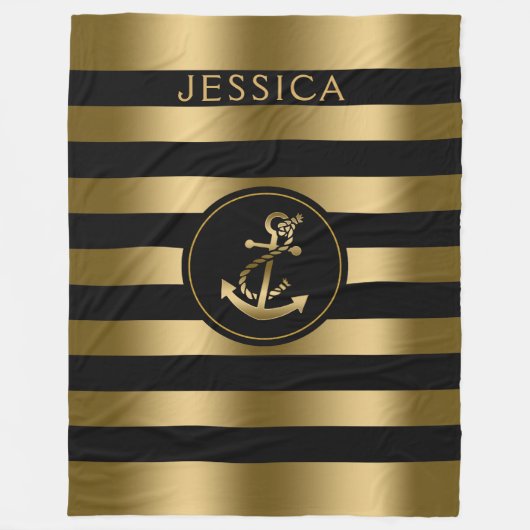 Couverture Polaire Grilles Or & Noir Avec Ancre Nautique Or (Devant)