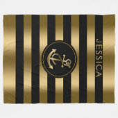 Couverture Polaire Grilles Or & Noir Avec Ancre Nautique Or (Devant (Horizontal))