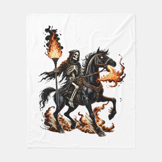 Couverture Polaire Grim Reaper Skeleton équitation Horse Flames (Devant)