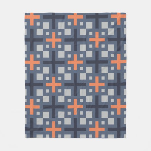 Couverture Polaire Gris ardoise Orange Plus Carré Grille Motif mosaïq (Devant)