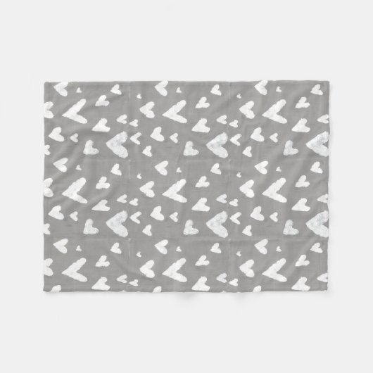Couverture Polaire Gris avec les coeurs blancs (Devant (Horizontal))