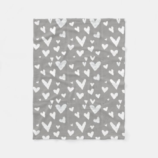 Couverture Polaire Gris avec les coeurs blancs (Devant)