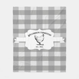 Couverture Polaire Gris Buffalo Plaid Agritourisme Poulet Toison Blan