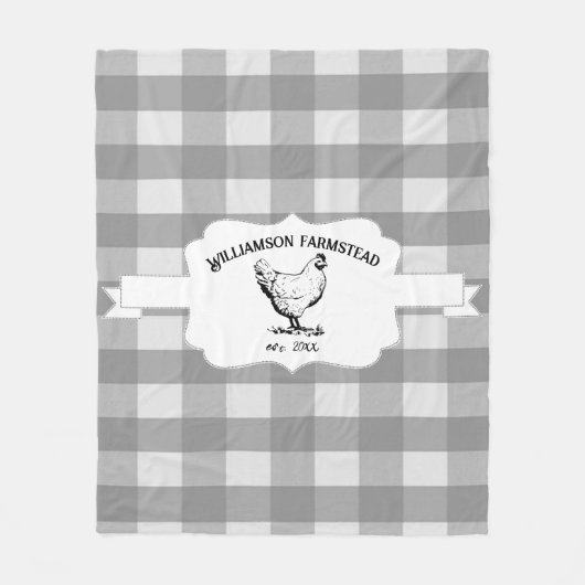 Couverture Polaire Gris Buffalo Plaid Agritourisme Poulet Toison Blan (Devant)