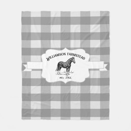 Couverture Polaire Gris Buffalo Plaid Farm Horse Fleece Blanche (Devant)