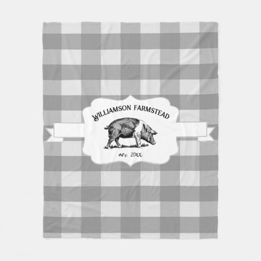 Couverture Polaire Gris Buffalo Plaid Farm Pig Fleece Blanche (Devant)