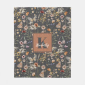 Couverture Polaire Gris Charbon Boho Floral Monogrammé (Devant)