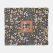 Couverture Polaire Gris Charbon Boho Floral Monogrammé (Devant (Horizontal))
