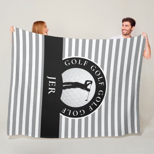 Couverture Polaire Gris De Golfeur Monogramme Gris Bandes Noires Pour (En situation)