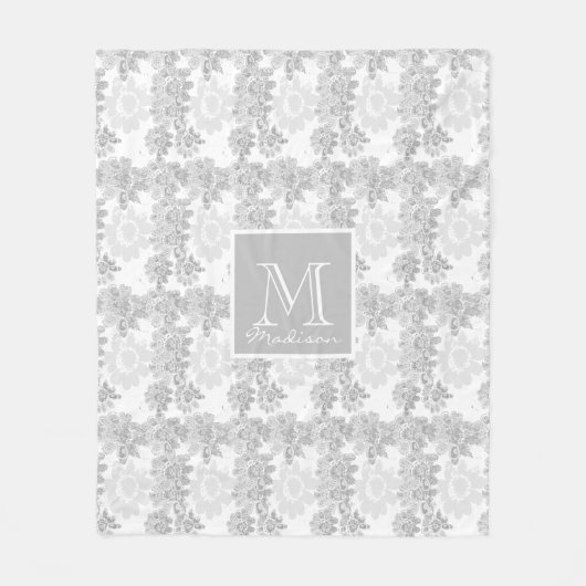 Couverture Polaire Gris et blanc Imaginaire Floral Monogramme (Devant)