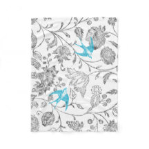 Gris Floral Vintage Bleu Aqua Sarcelle Oiseaux Vi