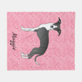 Couverture Polaire Gris Italien Noir Et Blanc Sur Coeurs Rose (Devant (Horizontal))