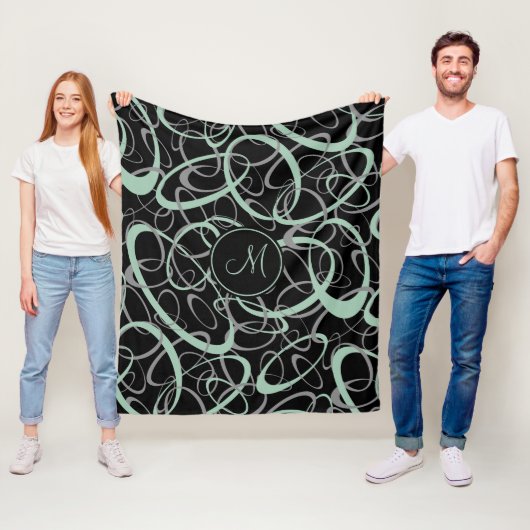 Couverture Polaire gris jade gris noir mod rétro motif (En situation)
