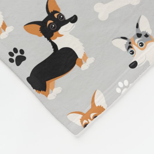 Couverture Polaire Gris Motif de Corgi (Coin)