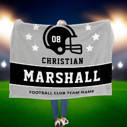 Couverture Polaire Gris Noir Nom Numéro de Football Personnalisé