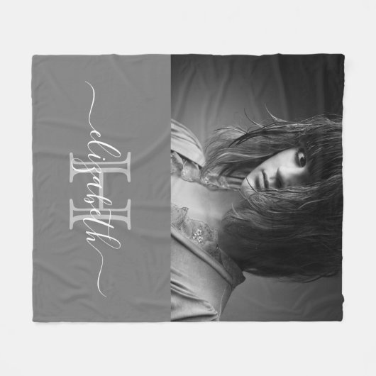 Couverture Polaire Gris photo monogramme nom script moderne (Devant (Horizontal))