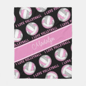 Couverture Polaire gris rose J'aime volleyball texte motif (Devant)