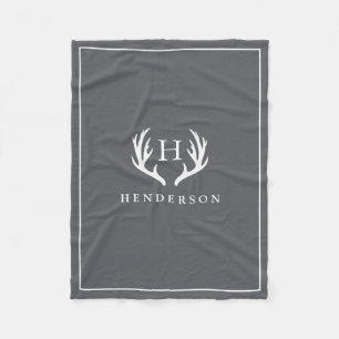 Couverture Polaire Gris rustique de monogramme d'andouillers de cerfs