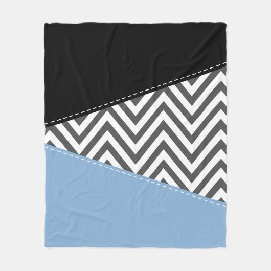 Couverture Polaire Gris Zigzag, Gris Chevron, Motif Zigzag, Bleu (Devant)