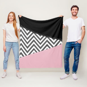 Couverture Polaire Gris Zigzag, Gris Chevron, Motif Zigzag, Rose