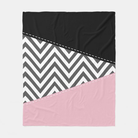 Couverture Polaire Gris Zigzag, Gris Chevron, Motif Zigzag, Rose (Devant)