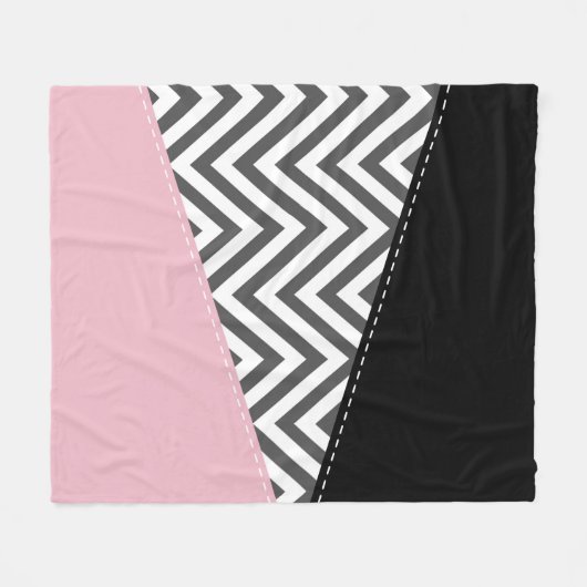Couverture Polaire Gris Zigzag, Gris Chevron, Motif Zigzag, Rose (Devant (Horizontal))