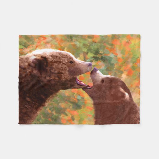Couverture Polaire Grizzly Bear Mom and Cub Painting - Wildlife Art (Devant (Horizontal))